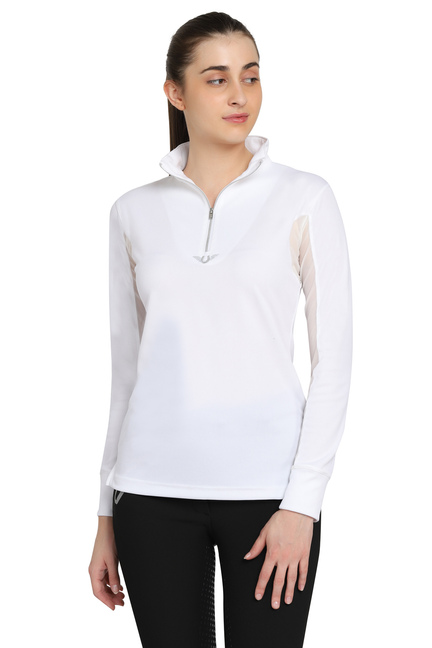 TuffRider Ladies Ventilated Technical Long Sleeve Sport Shirt  Large  White 