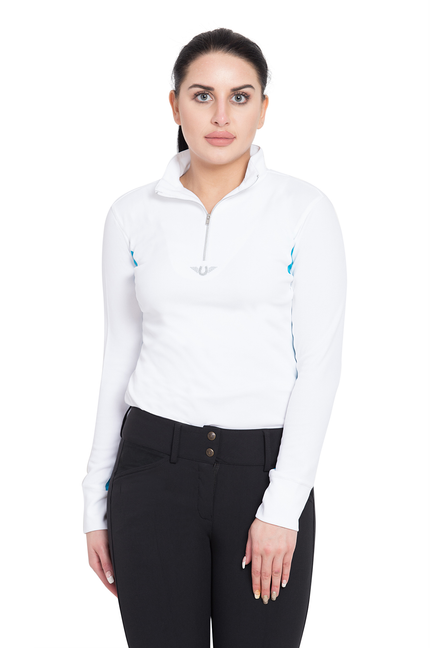 TuffRider Ladies Ventilated Technical Long Sleeve Sport Shirt  L  White/Ocean 