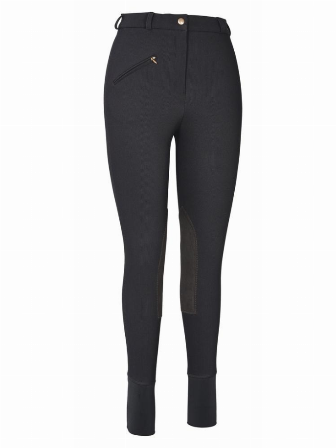 TuffRider Ladies Ribb Knee Patch Breeches  24  Black 