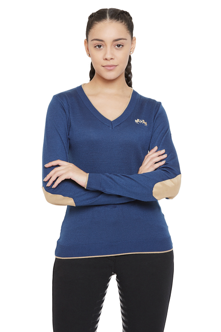 Equine Couture Ladies Morgan V-Neck Sweater L DUTCH BLUE