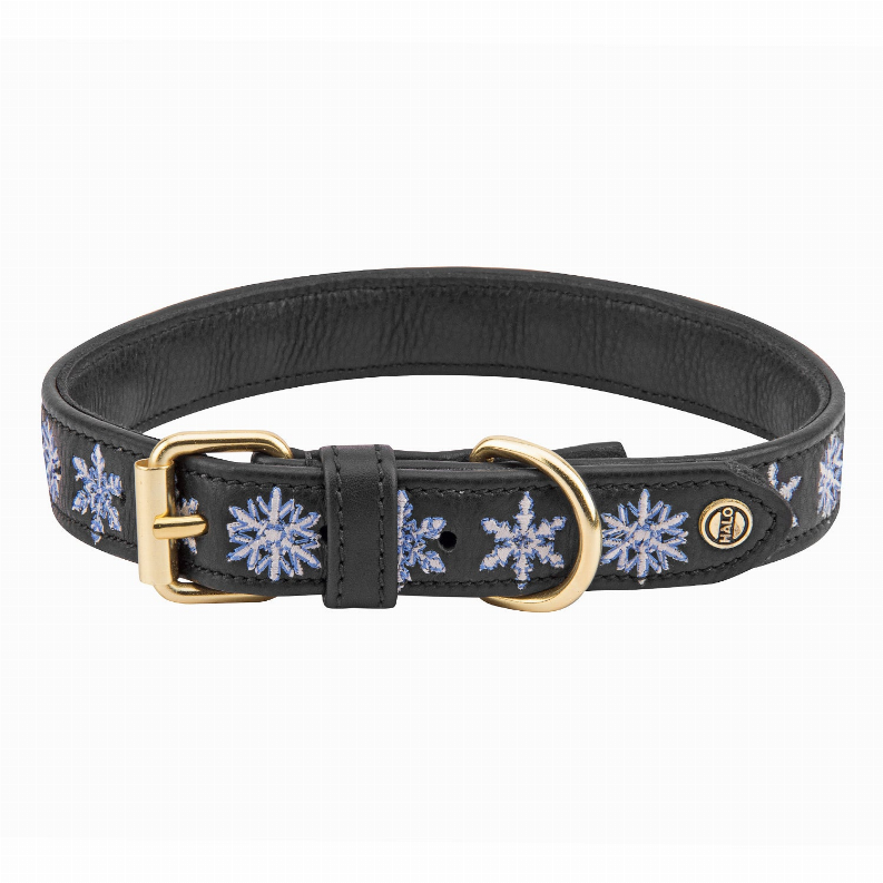 Halo Dog Collar  XS  Leather with Snowflake Embroidery