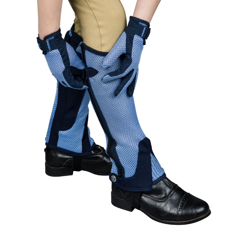 TuffRider Children's Double Up Air Mesh Half Chap and Glove Set Large  Lt. Blue/Navy