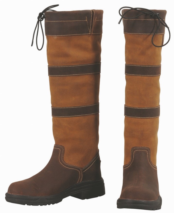 TuffRider Children's Lexington Waterproof Tall Country Boots 4 Chocolate/Fawn