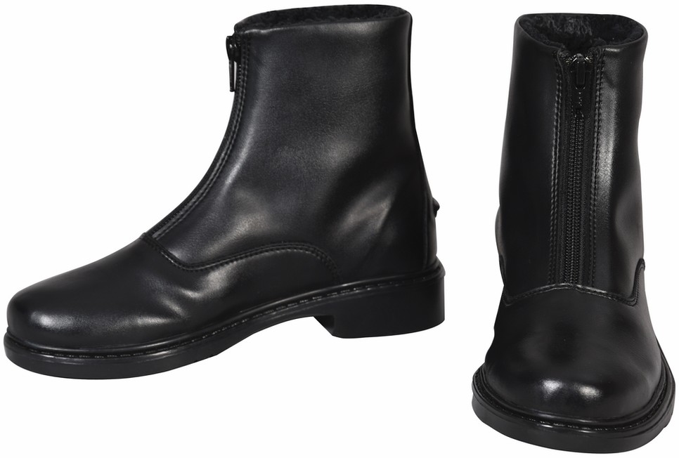 TuffRider Children's Starter Winter Fleece-Lined Front Zip Paddock Boots 3 Black