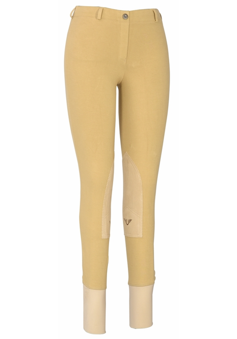 TuffRider Ladies Cotton Lowrise Pull-On Knee Patch Breeches 34 Light Tan