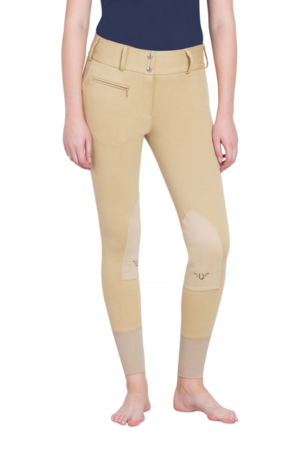 TuffRider Ladies Cotton Lowrise Wide Waistband Knee Patch Breeches  28  Light Tan 