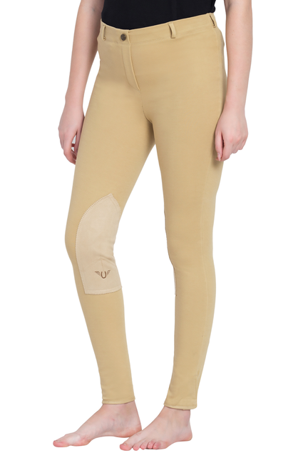 TuffRider Ladies Cotton Pull-On Knee Patch Plus Breeches 36 Light Tan