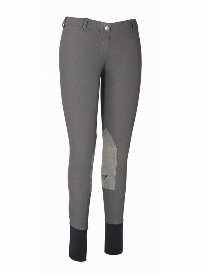 TuffRider Ladies Ribb Lowrise Pull-On Knee Patch Breeches 28 Dark Charcoal