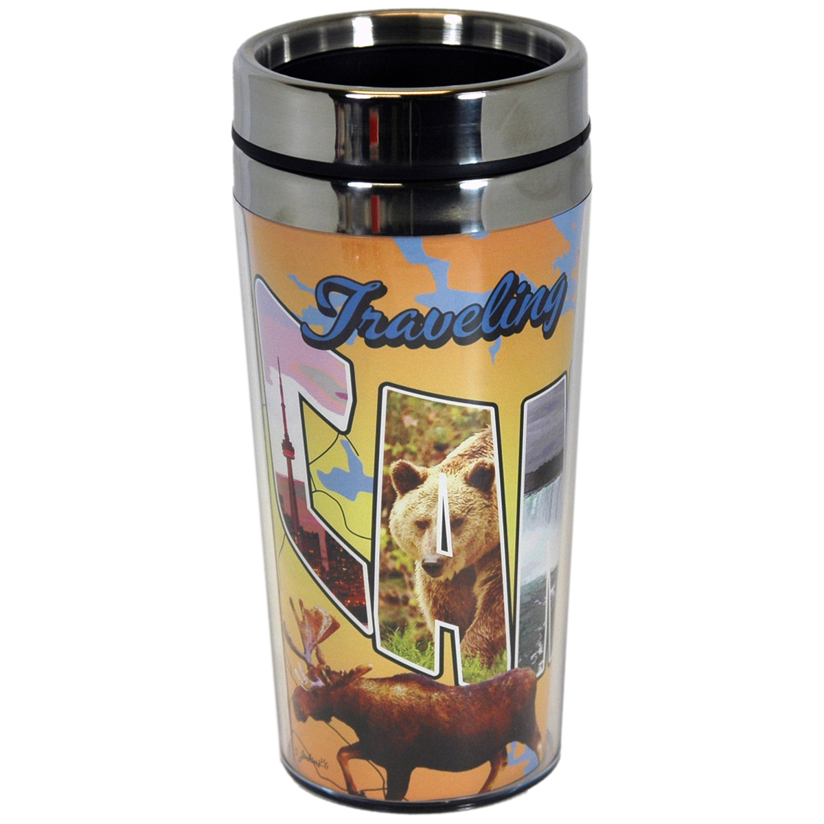 Canada Travel Mug 89993JE for Women Men Children in Vintage Postacard Design Scenic Souvenir Coffee Travel Mug 16-ounce