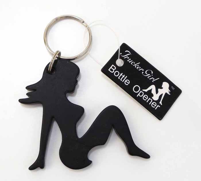 Trucker Girl Bottle Opener Keychain (Black)