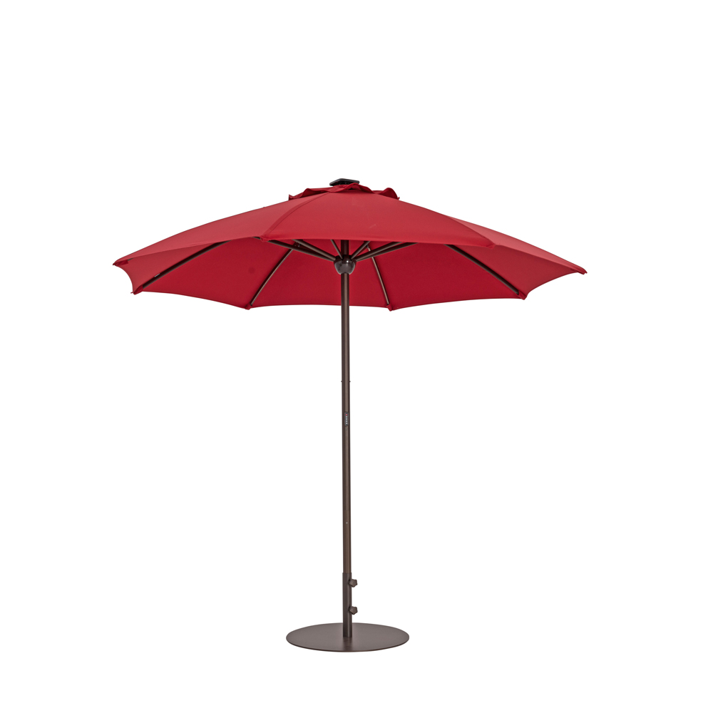 TrueShade Plus 9' Automatic Market Umbrella w/Lights Jockey Red