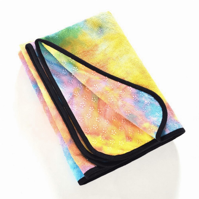Tie Dye Yoga Mat Towel with Slip-Resistant Grip Dots - Yellow/Blue