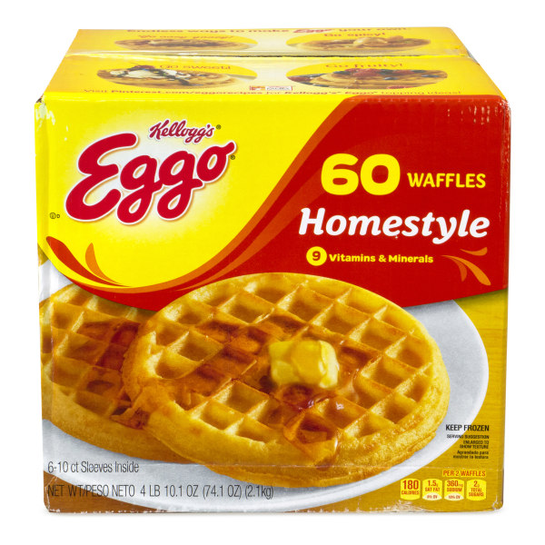 Eggo Homestyle Waffles, 74.1 oz Box, 10 Waffles/Sleeve, 6 Sleeves/Box, Free Delivery in 1-4 Business Days
