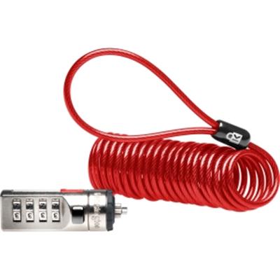 Portable Combination Laptop Lock, 6ft Steel Cable, Red