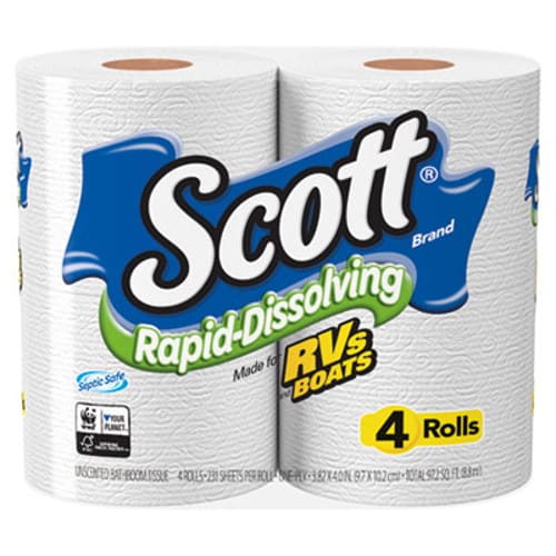 Rapid-Dissolving Toilet Paper, Bath Tissue, Septic Safe, 1-Ply, White, 231 Sheets/Roll, 4/Rolls/Pack, 12 Packs/case