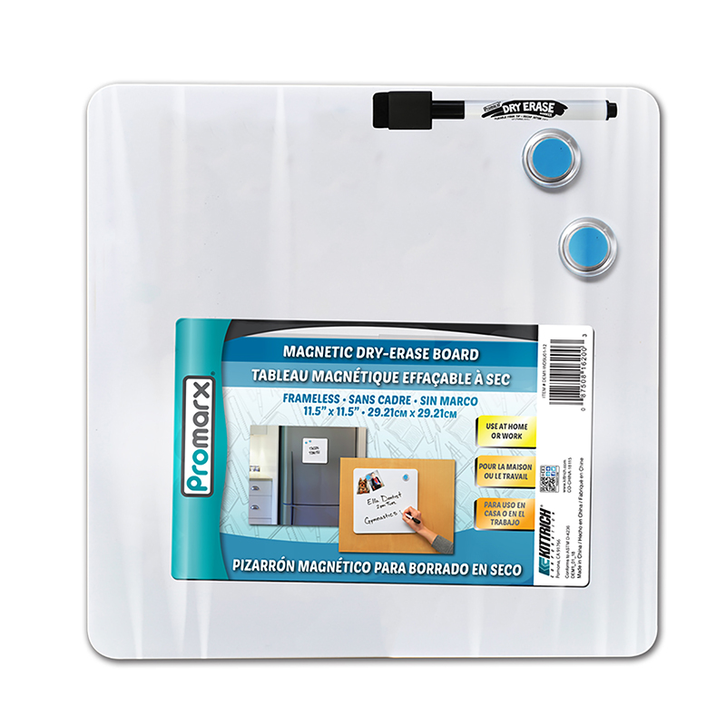 Magnetic Dry-Erase Board with Dry-Erase Marker & Two Magnets, 11.5" x 11.5"