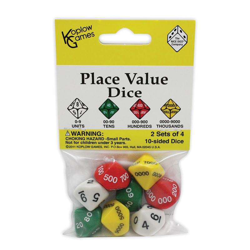 Place Value Dice, 10-Sided, Pack of 8