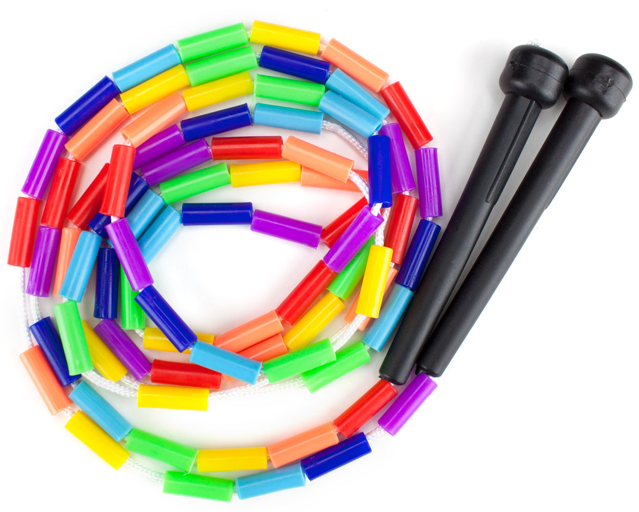 Rainbow 7-foot jump rope with plastic beaded segmentation