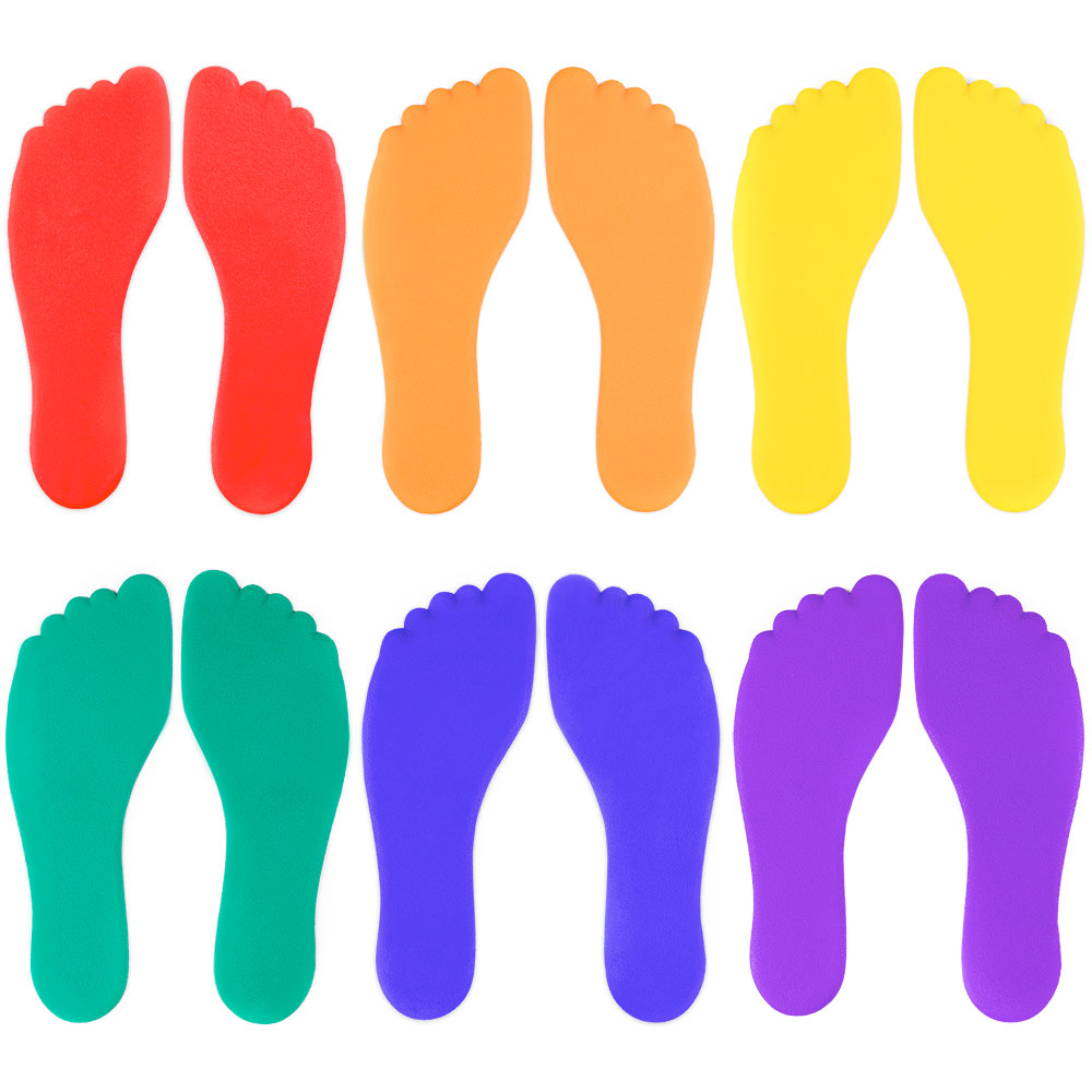 Set of Six Colorful Foot-Shaped Floor Markers