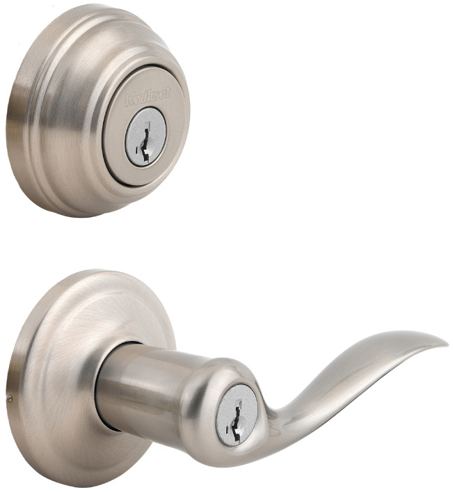 Tustin Lever with Single Cylinder Deadbolt Combo Pack, Satin Nickel