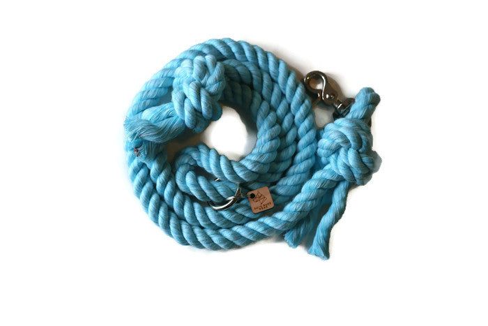 Knotted Rope Dog Leash - Traffic Lead (2 ft) Aqua