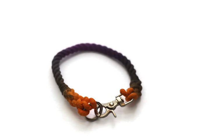 Rope Dog Collar - 10 inches Black, Orange, and Purple