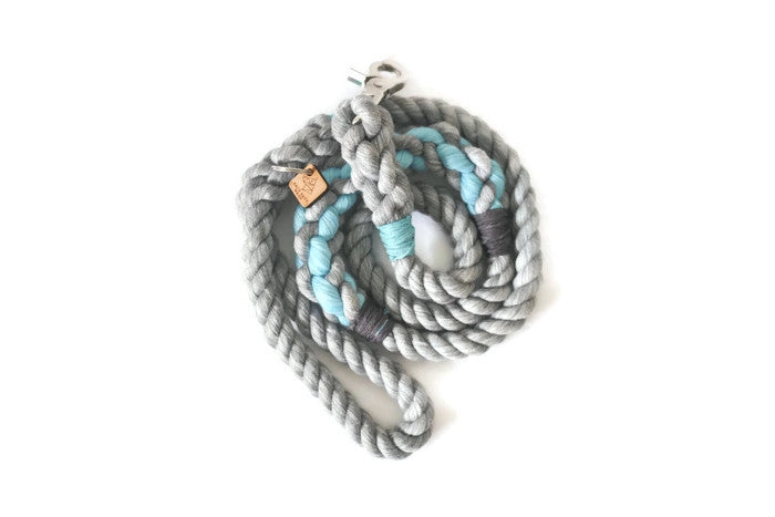 Rope Dog Leash - 4 ft Grey and Aqua