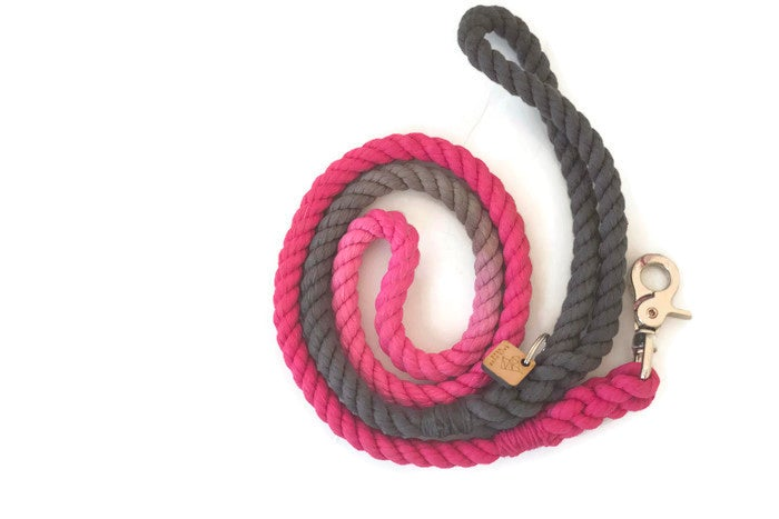 Rope Dog Leash - Traffic Lead (2 ft) Pink and Grey