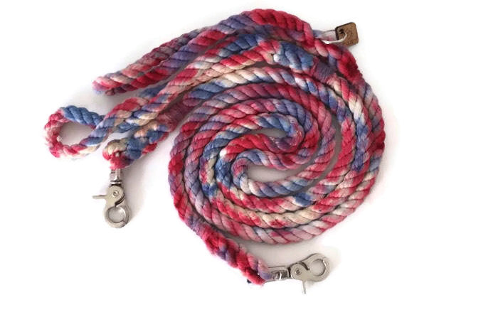 Rope Dog Leash - 4 ft Red, White and Blue Tie Dye
