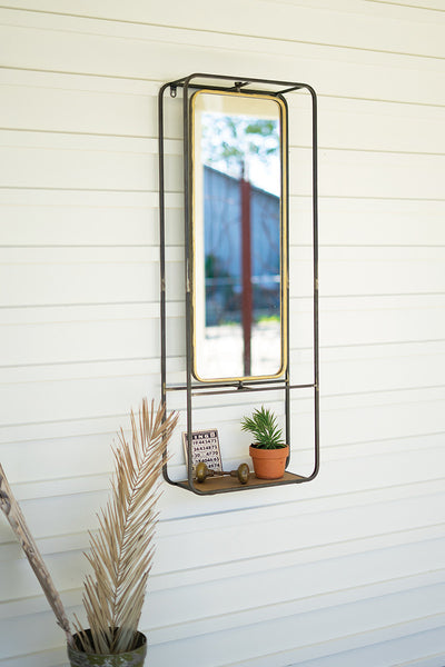 Antique Brass Mirror With Shelf