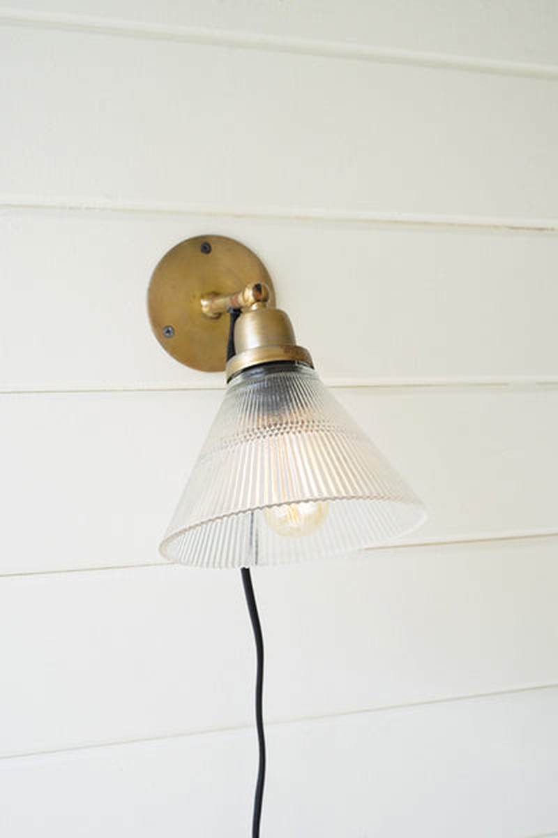 Antique Brass Wall Lamp With Glass Fluted Shade