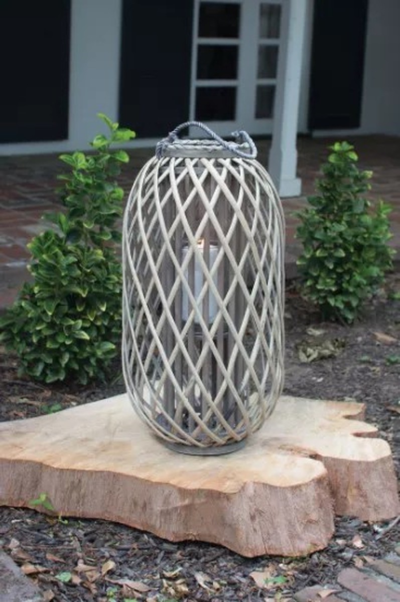 Grey Willow Lantern With Glass