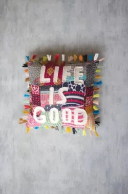 Life Is Good Kantha Pillow