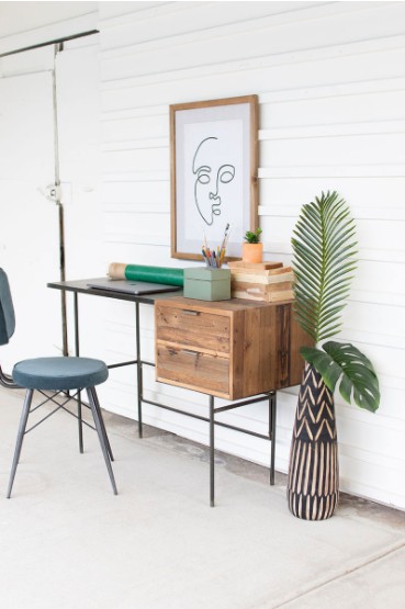 Metal Desk With Recycled Elm Wood Drawers 47.5" X 18" X 31"T