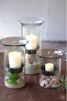 Original Glass Candle Cylinder W Rustic Insert