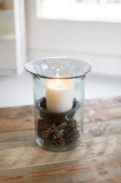 Original Glass Candle Cylinder W Rustic Insert