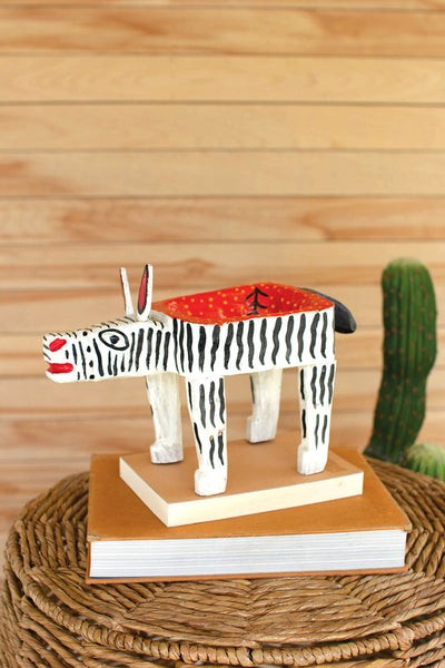 Painted Wooden Zebra Vessel