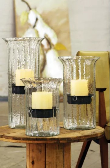 Ribbed Glass Candle Cylinder W Rustic Insert