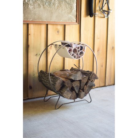 Round Log Holder With Canvas Kindling Sling