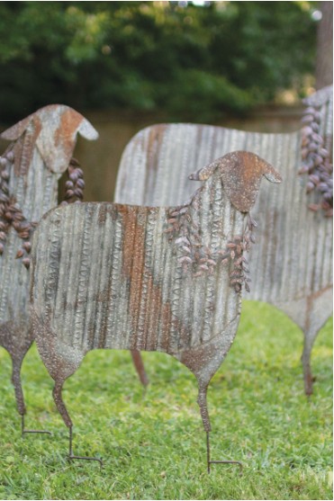 Set Of 3 Corrugated Metal Christmas Sheep Yard Art Largest 32" X 41"T