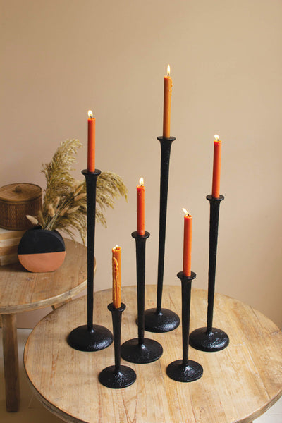 Set Of Six Black Cast Aluminum Taper Candle Towers