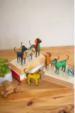 Set Of Six Recycled Metal Dogs