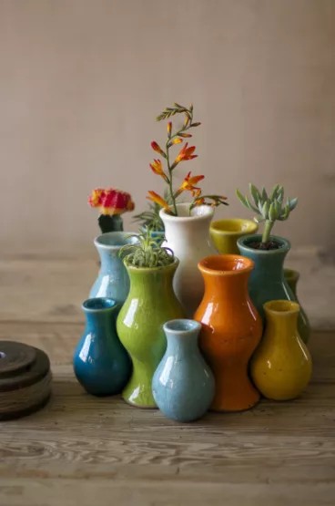 Set Of Thirteen Multi-Colored Ceramic Vases