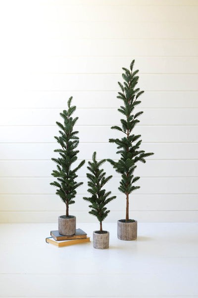 Set Of Three Artificial Pine Trees In Cement Pots