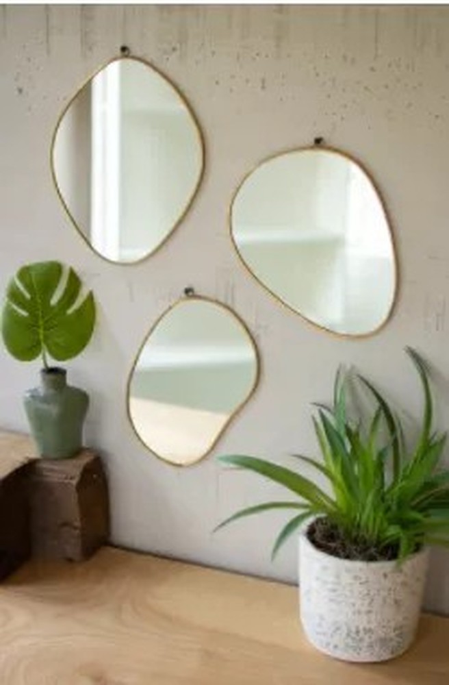 Set Of Three Brass Framed Organic Shaped Mirrors