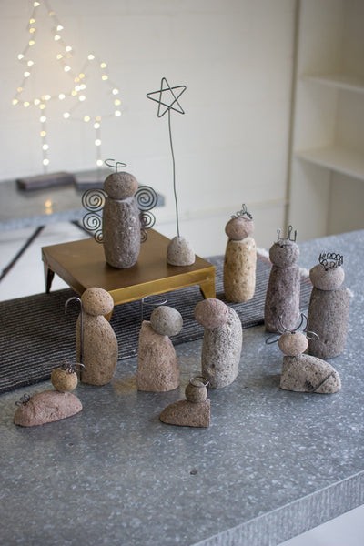 Set Of Twelve River Rock Nativity Scene