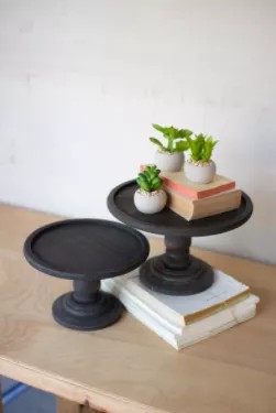 Set Of Two Black Wooden Display Pedestals