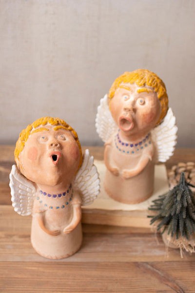 Set Of Two Caroling Clay Angels