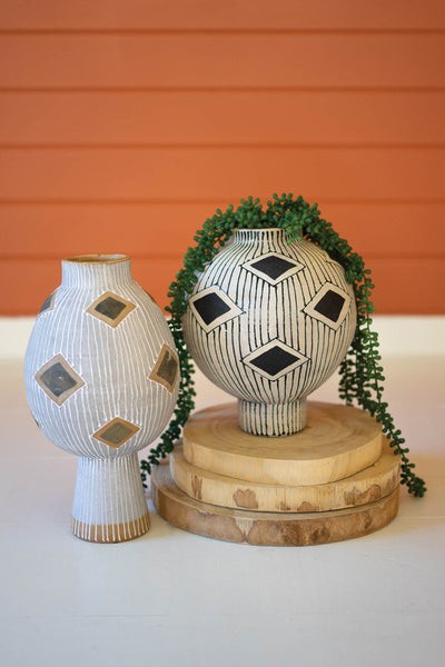 Set Of Two Ceramic Vases With Diamond Detail