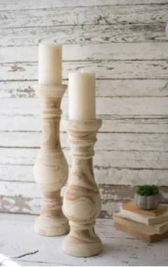 Set Of Two Hand Carved Wooden Candle Stands